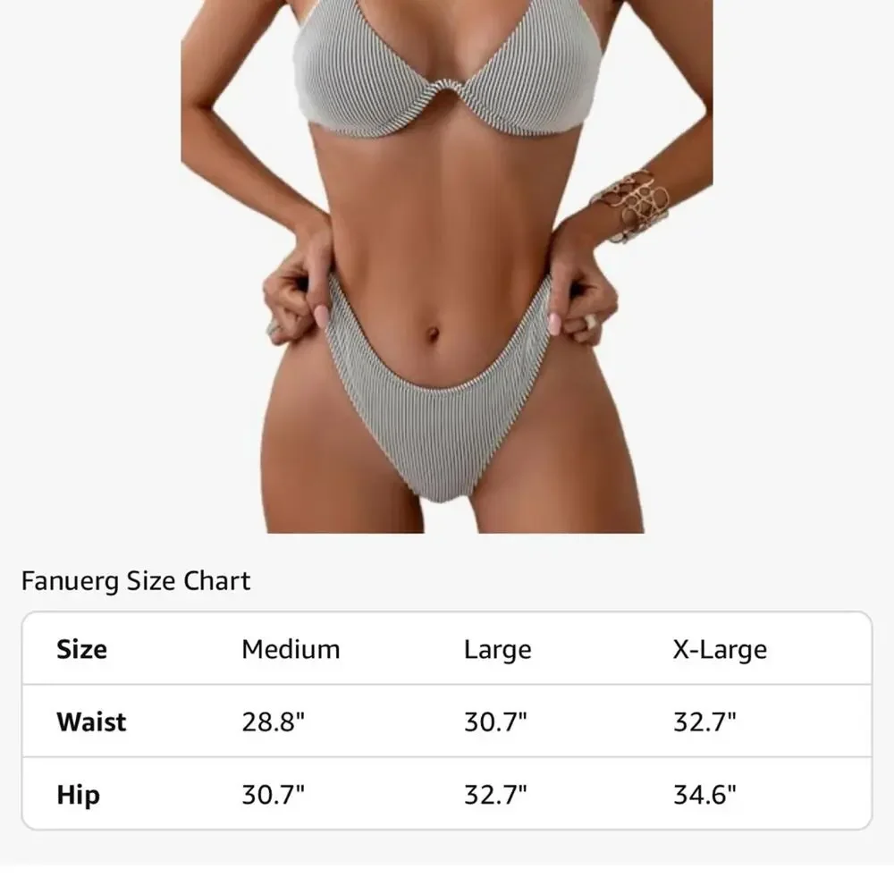 Fanuerg-Black/white Striped Bikini- L